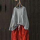 ReooLy Solide Pocket Long Sleeve Damen Loose Shirt Top Large Size Shirt für Damen