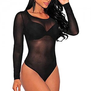 ZAYZ Langarm-Body für Frauen Sexy Mesh Trikot Schwarze Bodysuit Body Tops Großartig für Das Alltägliche Kleid (Color : Style 2 Size : Small)