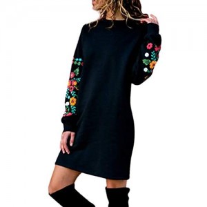 HULKY Damen Herbst Winter Pulloverkleid Vintage Böhmen Druck Kleider Sweatshirt-Kleid Langramkleid Clubkleid Feizeitkleid Rundhals Tunika Lose(S-L4)
