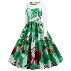 ReooLy Damen Vintage Weihnachten Print Kleid Damen Langarm Kleid Weihnachten Kleid