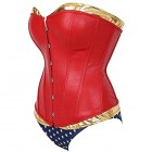 CDYEGSJ Frauen Faux-Leder-Korsett-Bustier Wonder Woman Kostüm mit Blauer kurzen Cosplay Superheld-Kostüme Sexy Plus Size Kostüme Red (Color : Red Size : 4XL)