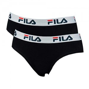 Fila Damen Slip Vorteilspack (2er Pack) - Regular Waist Brief mit breitem Logo-Bund Baumwolle einfarbig