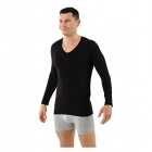 Albert Kreuz Herren Langarm-Unterhemd Bio-Baumwolle mit Elastan V-Ausschnitt schwarz
