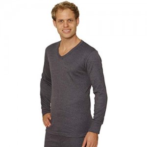 Octave® Thermounterwäsche für Herren: langärmeliges T-Shirt/Top mit V-Ausschnitt (4XL: Brustumfang: 56-58 Zoll Dunkelgrau)