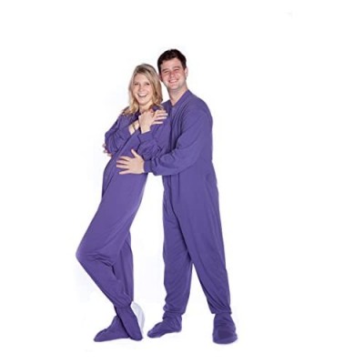 BIG FEET PAJAMA CO. Violett Baumwolle gestrickt Erwachsene Onesie Fuß Pyjamas mit Butt Flap hinteren Klappe für Männer & Frauen