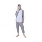CUIZC Damen Einteiliger Schlafanzug Herbst und Winter Tier Cartoon Einteiler Pyjama Grau Nilpferd Heimkleidung