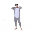 CUIZC Damen Einteiliger Schlafanzug Herbst und Winter Tier Cartoon Einteiler Pyjama Grau Nilpferd Heimkleidung