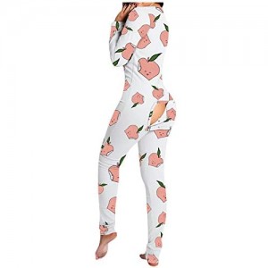 Einteiler Schlafanzug für Frauen Butt Flap Hasedle Frauen Button-Down Front V Ausschnitt Overall Funktionelle Butt Knopfleiste Pyjama Strampler Nachtwäsche