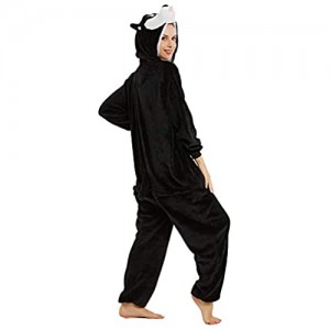 JXILY Tier Kostüm Einteiliger Damen Schlafanzug Cartoon Einteilige Pyjamas Schwarze Husky Männer und Frauen Bequem Warm Overall mit Kapuze Home