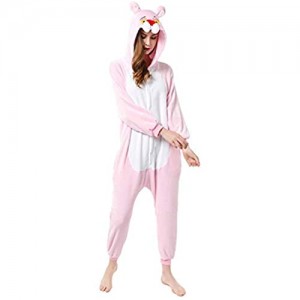 JXILY Tier Kostüm Einteiliger Damen Schlafanzug Cartoon Rosa Panther Einteilige Pyjamas Für Erwachsene und Kinder Bequem Warm Overall mit Kapuze