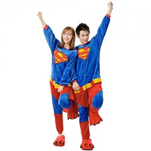 JXILY Tier Kostüm Einteiliger Damen Schlafanzug Einteiliger Superman-Cartoon-Pyjama Für Männer und Frauen Bequem Warm Overall mit Kapuze Home Service
