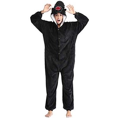 JXILY Tier Kostüm Einteiliger Damen Schlafanzug King Kong Gorilla Einteilige Pyjamas Cartoon Niedliche Freizeitkleidung Bequem Warm Overall mit Kapuze