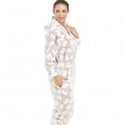 Schlafanzug-Overall mit Kaupuze - weicher Fleece - Grau mit weißem Bärenmuster