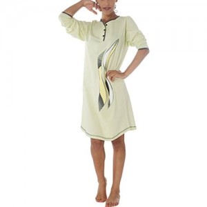 Damen Langarm Nachthemd Baumwolle Knopfleiste Mint DW904