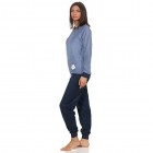 Damen Frottee Pyjama Langarm Schlafanzug mit Bündchen und süsser Applikation - 201 13 565