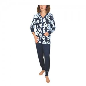 Damen Pyjama Schlafanzug Langarm Baumwolle Knopfleiste DW311