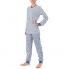 Damen Schlafanzug Pyjama Langarm mit Bündchen Hose Tupfenoptik Top Streifendesign 60775
