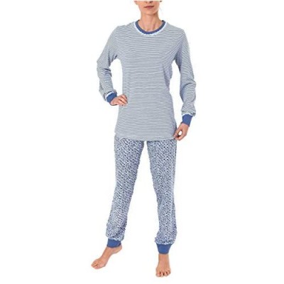Damen Schlafanzug Pyjama Langarm mit Bündchen Hose Tupfenoptik Top Streifendesign 60775