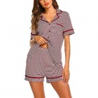 Ekouaer Schlafanzug Damen Kurzarm Gestreift Pyjama Set Sleepwear Zweiteilige mit Knöpfen