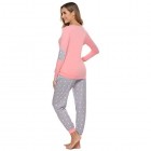 Hawiton Damen Schlafanzug Lang Zweiteilige Winter Pyjama Set Sleepwear Baumwolle mit Gepunkte Hose