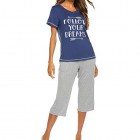 Pyjama Set Damen Schlafanzug Kurzarm 3/4 Hose Sleepwear Zweiteilige Baumwolle Nachtwäsche Hose Freizeitanzug Blau-M
