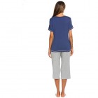 Pyjama Set Damen Schlafanzug Kurzarm 3/4 Hose Sleepwear Zweiteilige Baumwolle Nachtwäsche Hose Freizeitanzug Blau-M