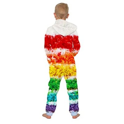 FGVBWE4R Kinder Winter Overall mit Tasche Unisex Regenbogen Print 3D Print Overall Zip Playsuit Kinder Pyjama Nachtwäsche Cosplay