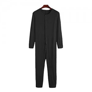 Herren Einteiler Pyjama Lang Thermoanzug Einteiler Knopfleiste Nachtwäsche Jumpsuit Homewear Pyjama Playsuit
