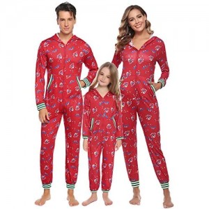 Aibrou Familie Weihnachten gestreift Schlafanzug lang Rundhals Xmas Pullover Pyjama Set Langarm Shirt und Pyjamahose