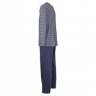 Ceceba Herren Pyjama Schlafanzug Oberteil und Hose - Langarm Baumwolle Single Jersey blau gestreift