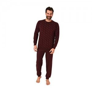 Edler Herren Schlafanzug Langarm Pyjama mit Bündchen im eleganten Minimal Look - 66534