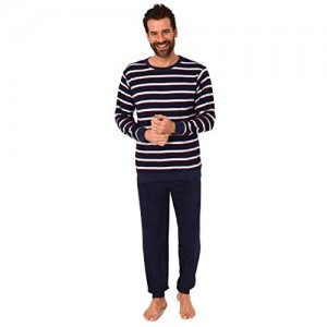 Eleganter Herren Frottee Pyjama Schlafanzug mit Bündchen - Streifenoptik - 291 101 13 787