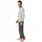 Eleganter Herren Schlafanzug Langarm mit Bündchen in Zeitloser Minimal-Optik - 66622 Farbe:grau-Melange Größe:54