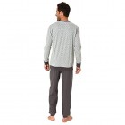 Eleganter Herren Schlafanzug Langarm mit Bündchen in Zeitloser Minimal-Optik - 66622 Farbe:grau-Melange Größe:54