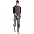 Hawiton Schlafanzug Herren Pyjama Lang Pyjamas Set Streifen Nachtwäsche Set mit Tasche Zweiteiliger aus Baumwolle mit Pyjamahose und Langarm Shirt Rundhals Hausanzug