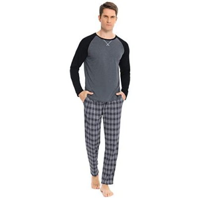Hawiton Schlafanzug Herren Pyjama Lang Pyjamas Set Streifen Nachtwäsche Set mit Tasche Zweiteiliger aus Baumwolle mit Pyjamahose und Langarm Shirt Rundhals Hausanzug