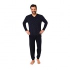 Herren Schlafanzug Langarm Pyjama mit Bündchen in eleganter Optik - 66540