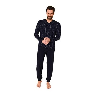 Herren Schlafanzug Langarm Pyjama mit Bündchen in eleganter Optik - 66540