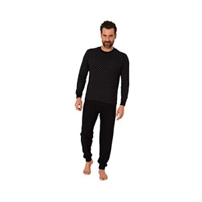 Herren Schlafanzug Pyjama Langarm mit Rundhals und Bündchen Minimal-Print 66624