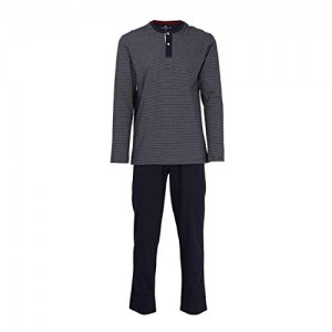 TOM TAILOR Herren Pyjama Schlafanzug Shirt und Hose Langarm Baumwolle Single Jersey blau gestreift
