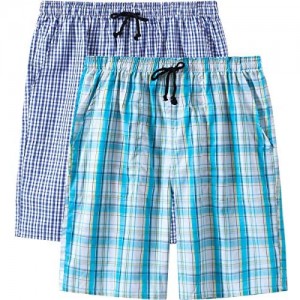 JINSHI Herren Pyjama-Shorts Baumwolle Schlaf Kurze Taschen Schlafhose Plaid Lounge Shorts