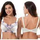Curve Muse Women\'s Plus Size Minimizer Wireless Unlined Bra with Embroidery Lace-2Pack-BUTTERMILK GRAY-34DDDD