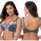 Curve Muse Women\'s Plus Size Minimizer Wireless Unlined Bra with Embroidery Lace-2Pack-BUTTERMILK GRAY-46DDDD