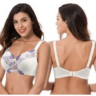 Curve Muse Women\'s Plus Size Minimizer Wireless Unlined Bra with Embroidery Lace-2Pack-BUTTERMILK GRAY-46DDDD