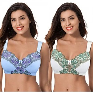 Curve Muse Women's Plus Size Minimizer Wireless Unlined Bra with Embroidery Lace-2Pack-BUTTERMILK SERENITY-48DDDD