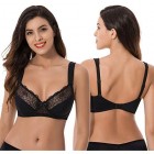 Curve Muse Womens Plus Size Minimizer Underwire Bra with Lace Embroidery-2 Pack- Black Butter Milk-46DDDD