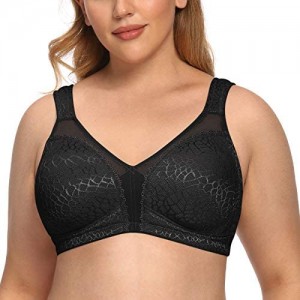 Exclare Women's Plus Size Comfort Full Coverage Double Support Unpadded Wirefree Minimizer Bra (48DDD Black)