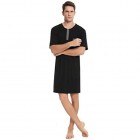 Enjoyoself Herren Nachthemd Kurzarm Baumwolle Einteiliger Schlafanzug Luftig Lang Nachtwäsche Shirt mit Knopfleiste Praktisch Sleepshirt