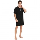 Enjoyoself Herren Nachthemd Kurzarm Baumwolle Einteiliger Schlafanzug Luftig Lang Nachtwäsche Shirt mit Knopfleiste Praktisch Sleepshirt