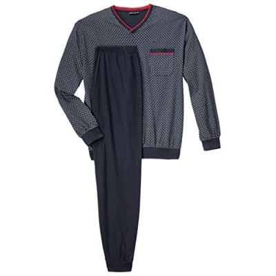 Götzburg Pyjama mit V-Ausschnitt dunkelblau Gemustert Übergröße